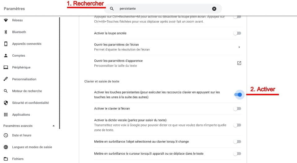 Verrouiller les chiffres : touches persistantes
