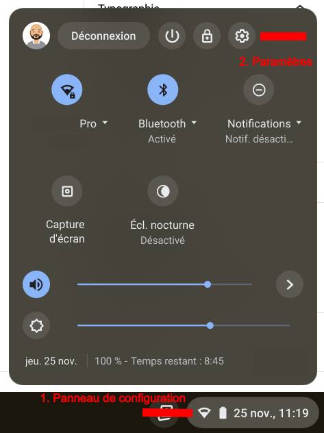 Panneau de configuration / Paramètres Chromebook