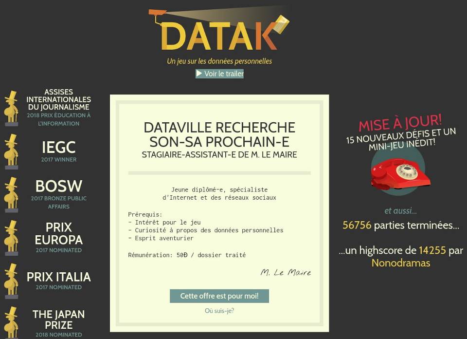 Datak, jeu sur les données personnelles