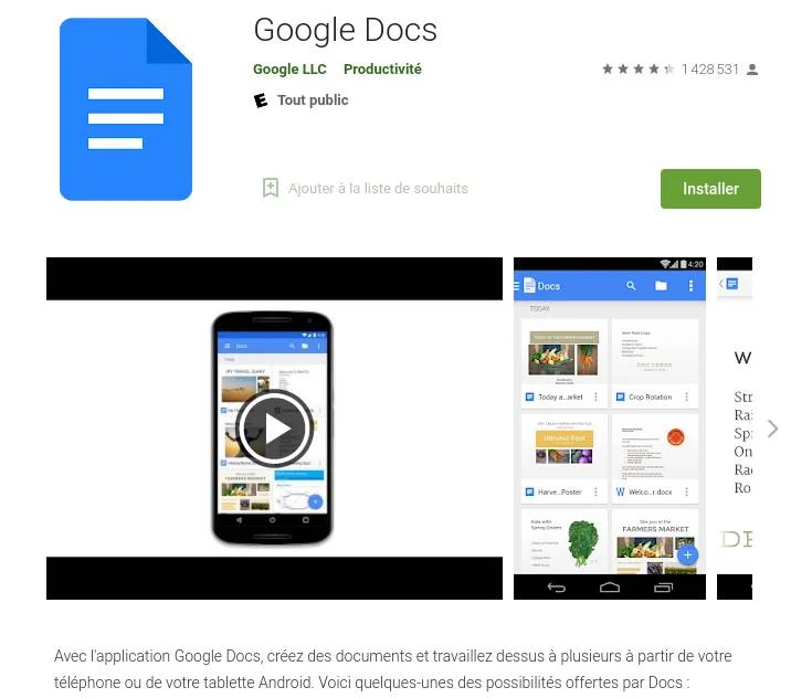 Google Docs application mobile