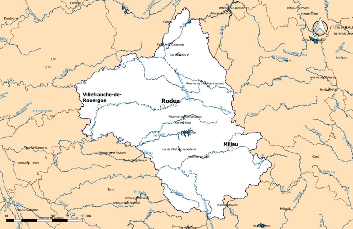 Carte : rivières en Aveyron