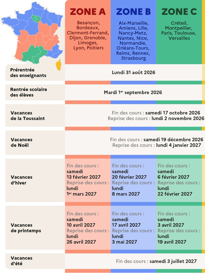 Calendrier des vacances scolaires 2026-2027