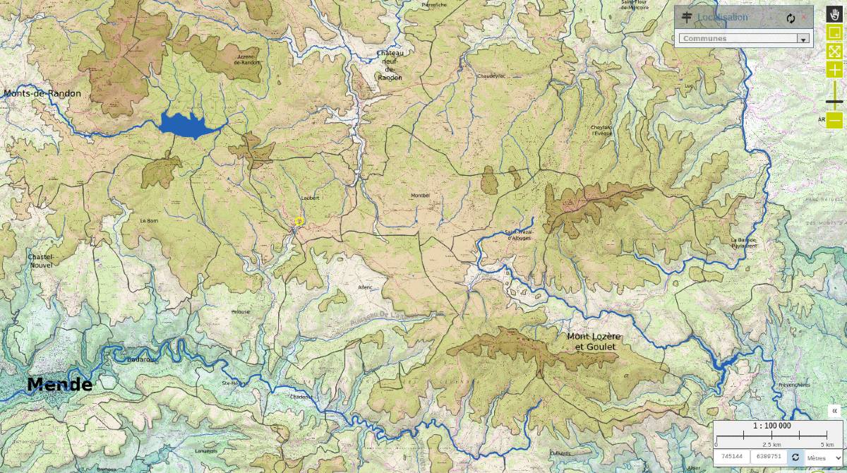 Carte hydrographique autour du col de la Pierre Plantée