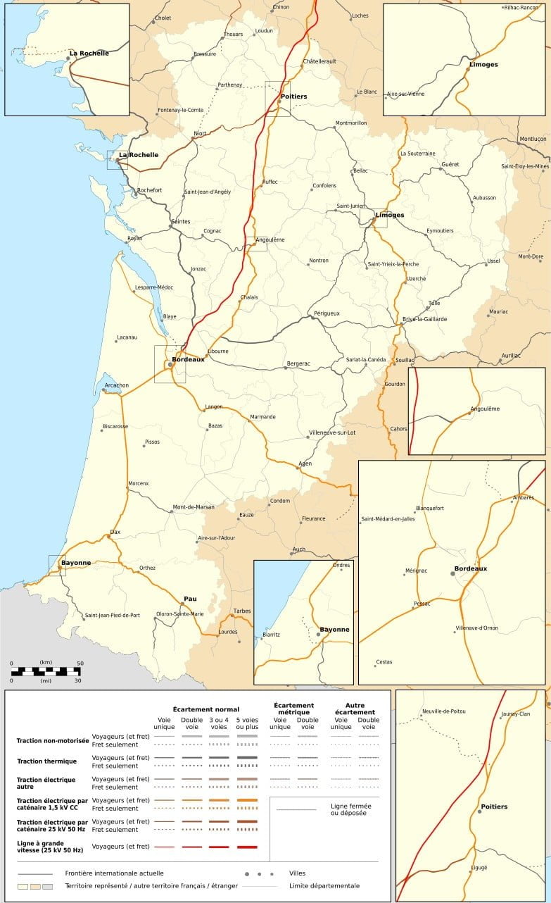 lignes de trains en région Nouvelle-Aquitaine