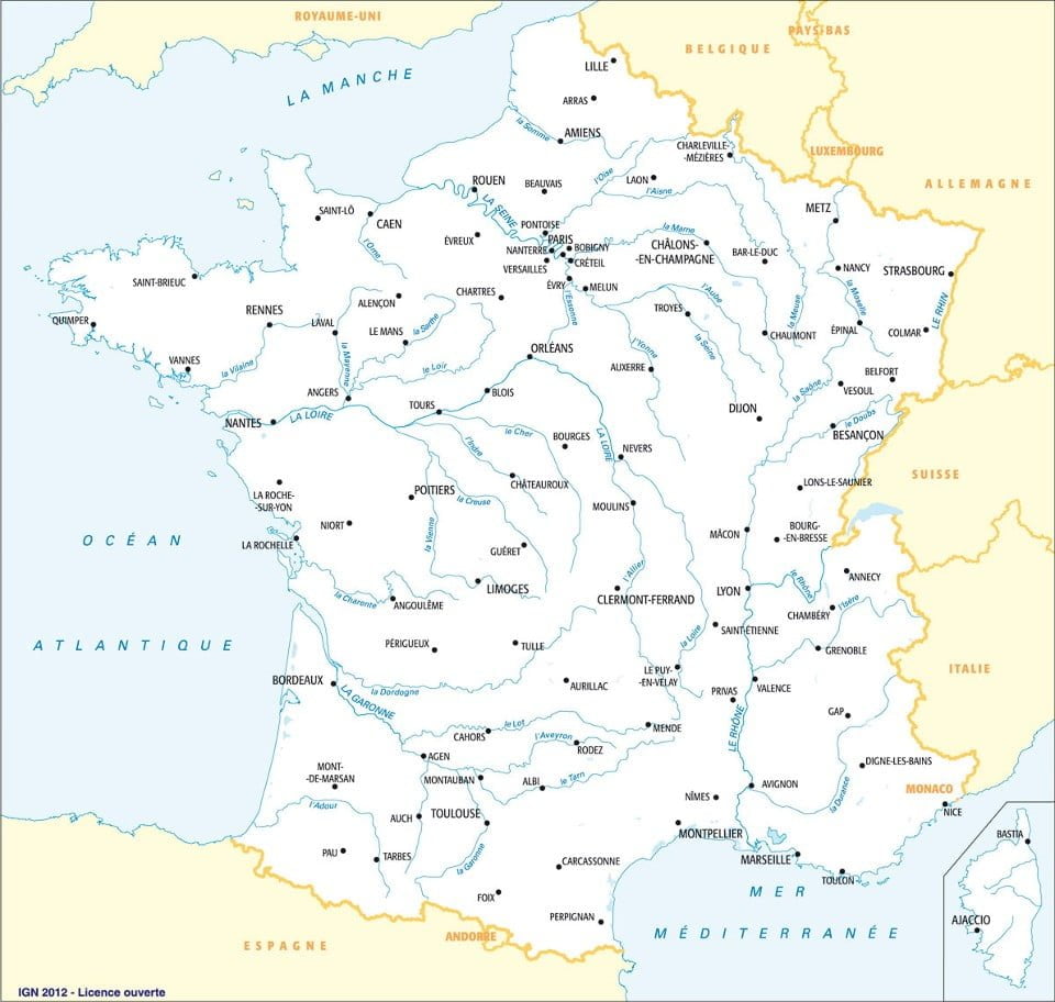 Map of rivers in France