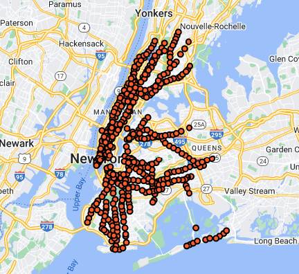 Carte du métro à New-York : stations et entrées